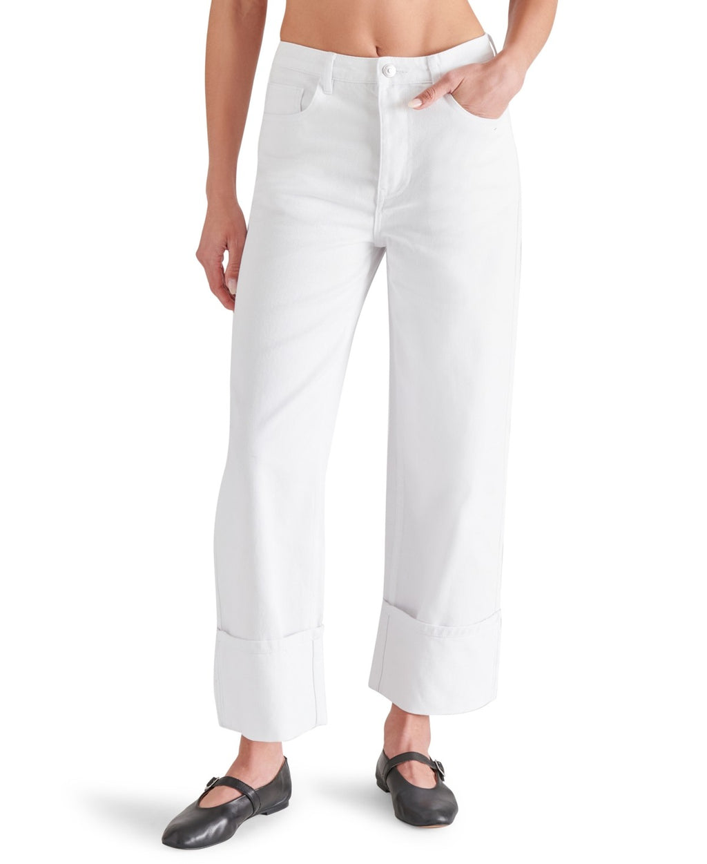 Steve Madden Size 24 Noeli Wide-Leg Cuffed Jeans - White