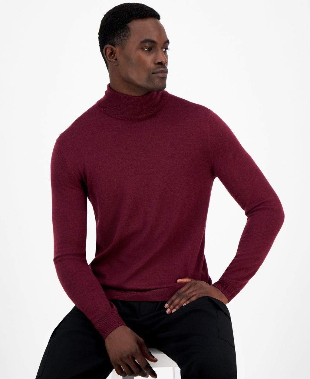 Alfani Men's Merino Wool-Blend Turtleneck Sweater - Maroon Banner - XL