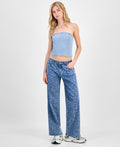 Juniors' Tonal Leopard-Print Wide-Leg Jeans - Medium Wash - 5