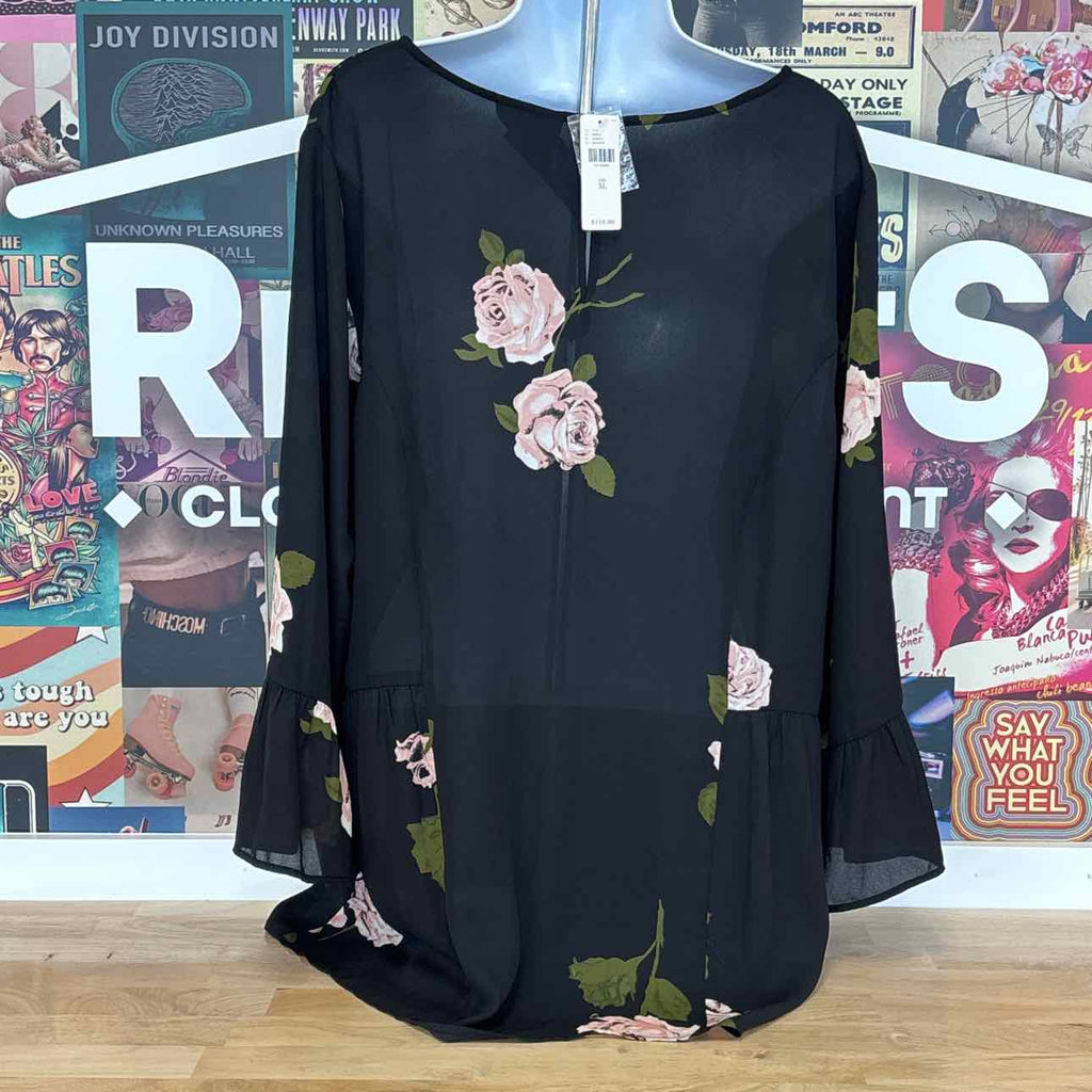 Mauve Size XL Black Pink Green Sheer New Blouse LS