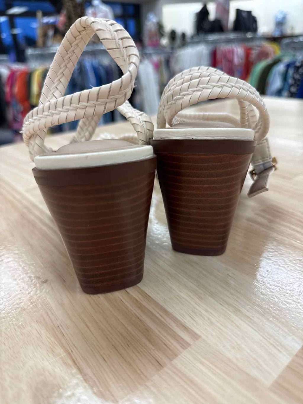 Giani Bernini Size 9 Renaee Block Heel Woven Strappy Dress Sandals -Cream