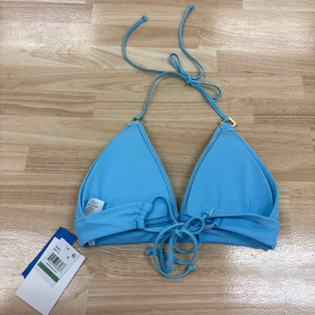 becca Size L Modern Edge Textured Rib Halter Bikini Top