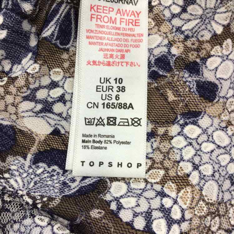 topshop Size 6 Cream & Blue Lace Preloved Blouse LS