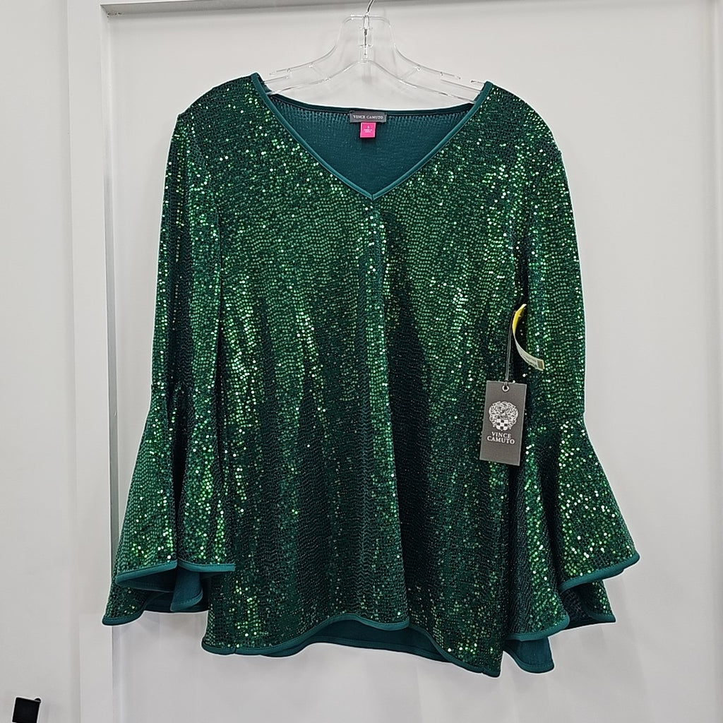 Vince Camuto Size S Green Sequined Blouse