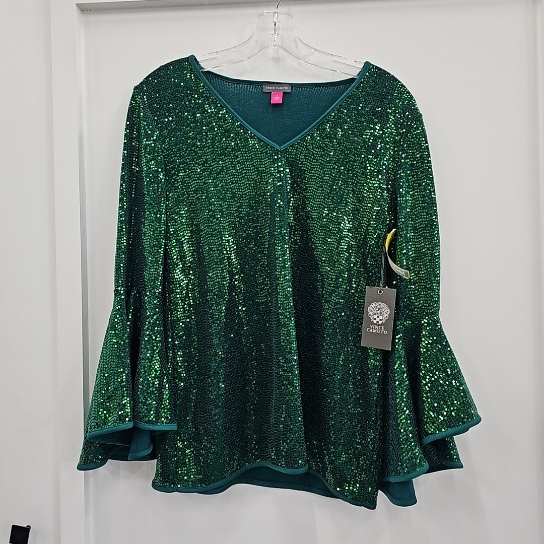 Vince Camuto Size S Green Sequined Blouse