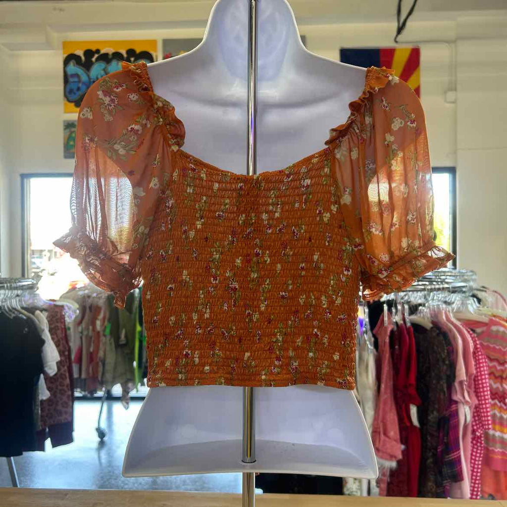 Meraki Size L Orange Mesh Preloved Blouse SS