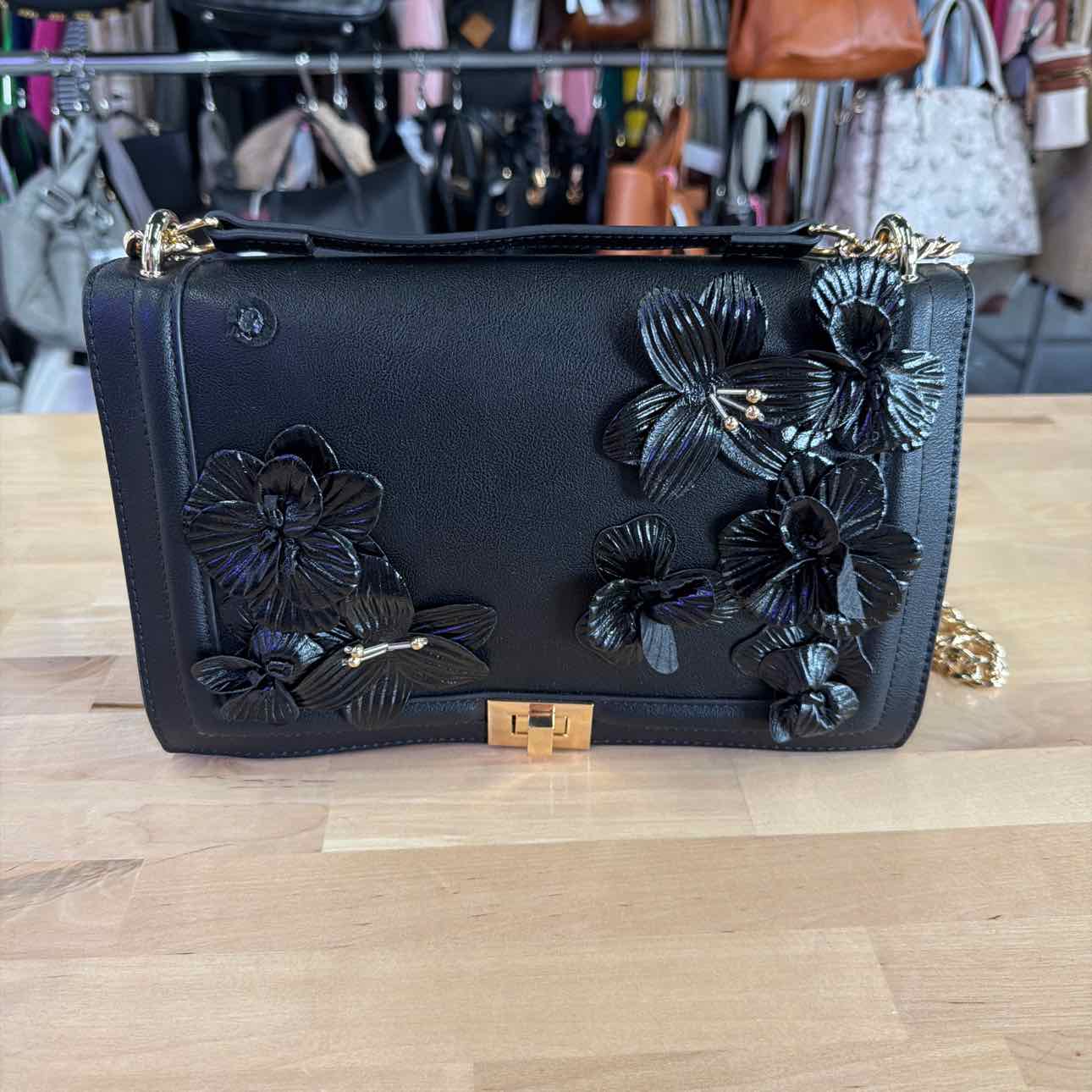 INC Black flower Handbag
