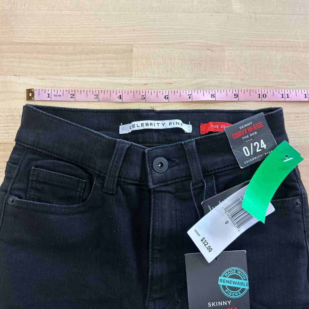 Juniors Celebrity Pink Curvy  Hi Rise Denim Jeans - Size 0 - black