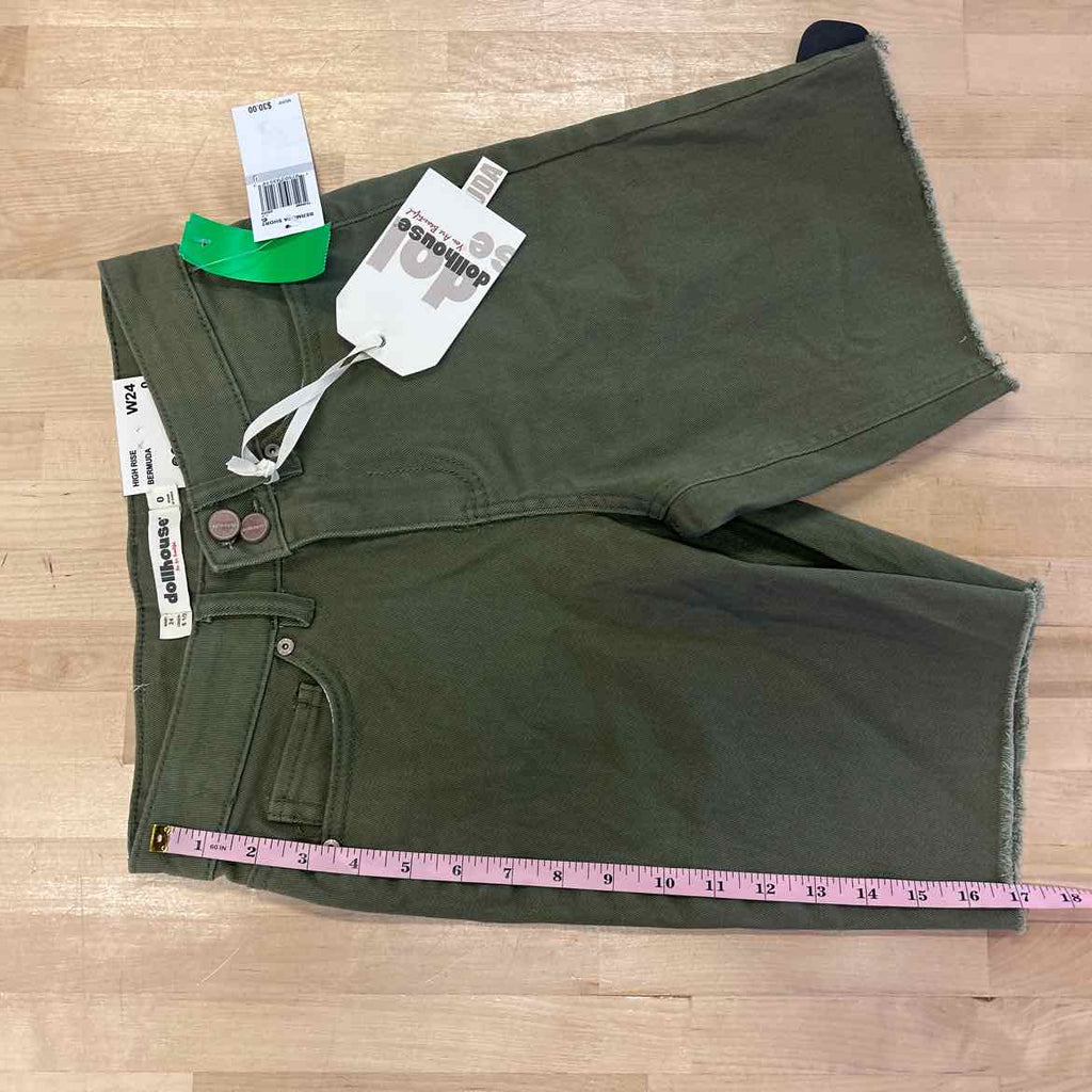 Dollhouse Juniors' High-Rise Frayed Bermuda Shorts - Green - 0