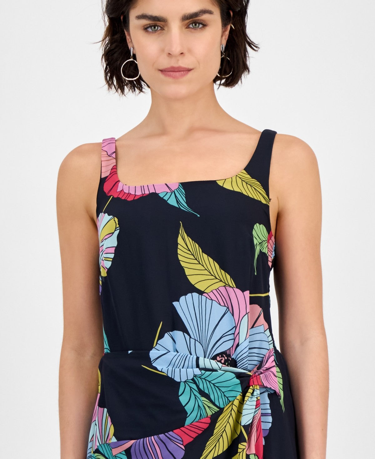 Robbie Bee Women's Printed Faux Sarong MIDI Dress - Navy Multi