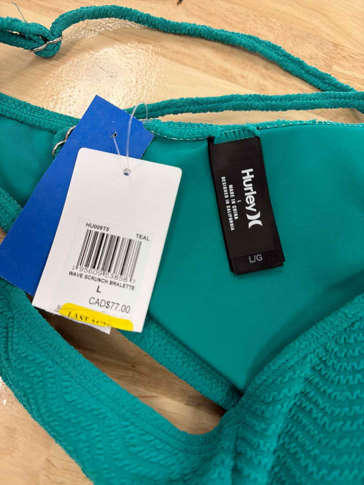 Hurley Size L Green Ribbed New Swimsuit Bottom/Top