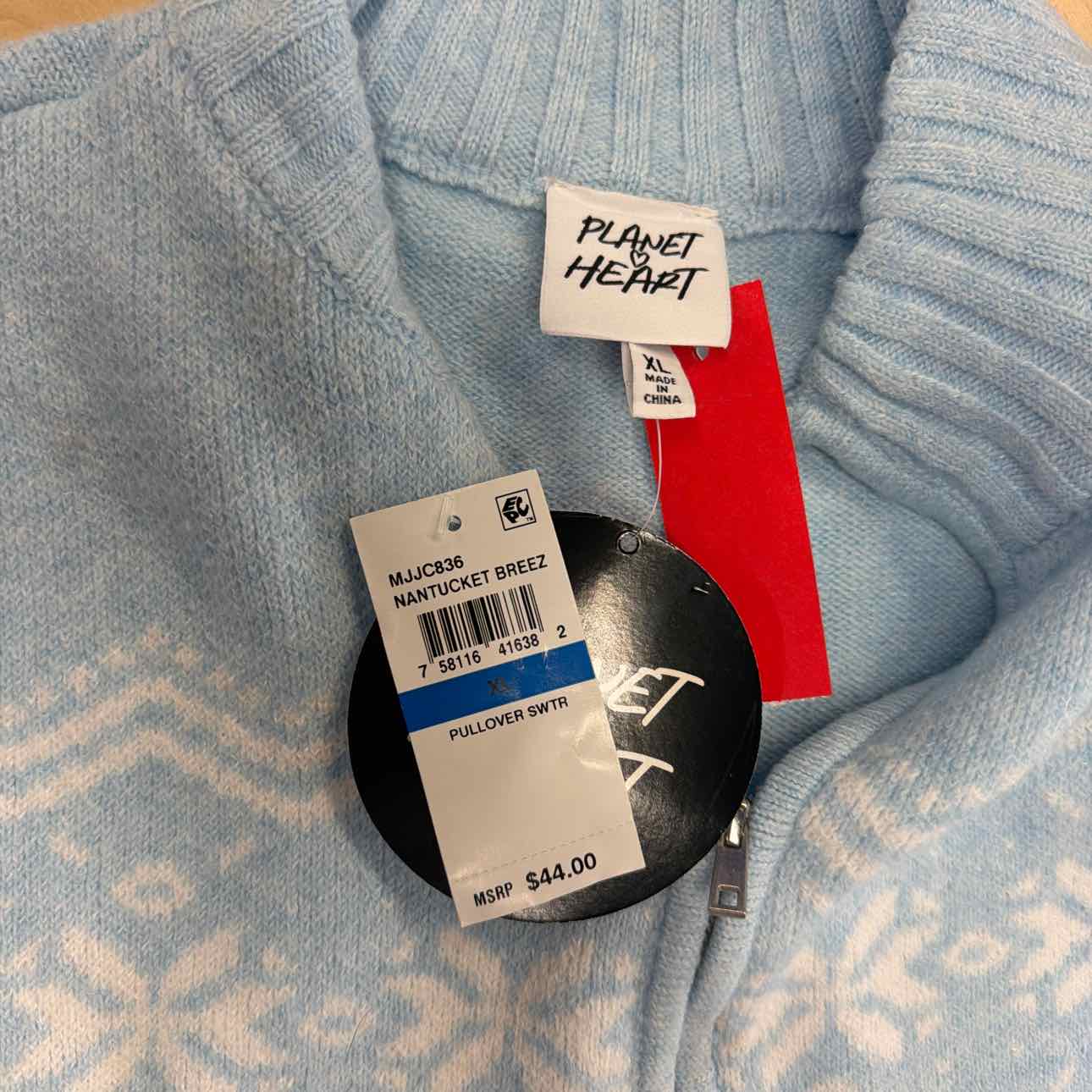 Planet Heart Juniors Fair Isle Zip-Front Sweater XL - Nantucket Breeze
