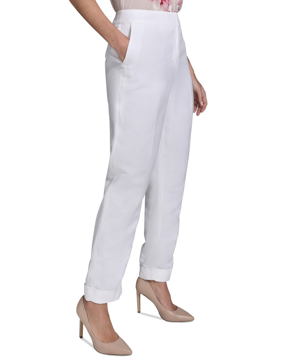 Calvin Klein Size 4P Linen-Blend Mid Rise Slim-Leg Pants