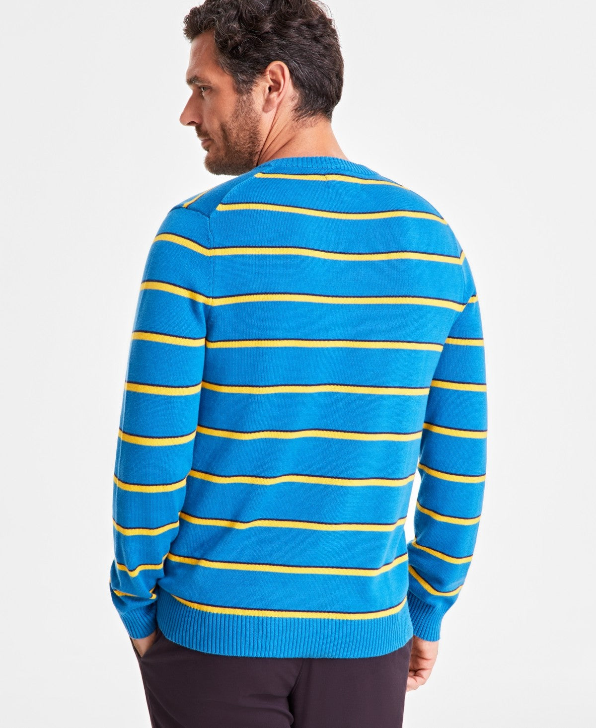 Male Club Room Men's Size M Blue Prep Stripe Sweater - Sapphire Lake