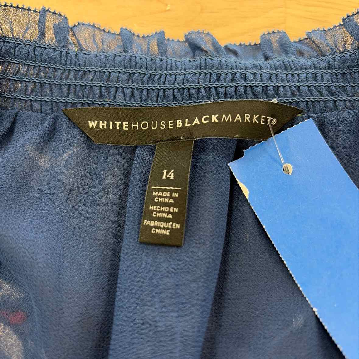 White House Black Market Size 14 Navy & Red Blouse LS