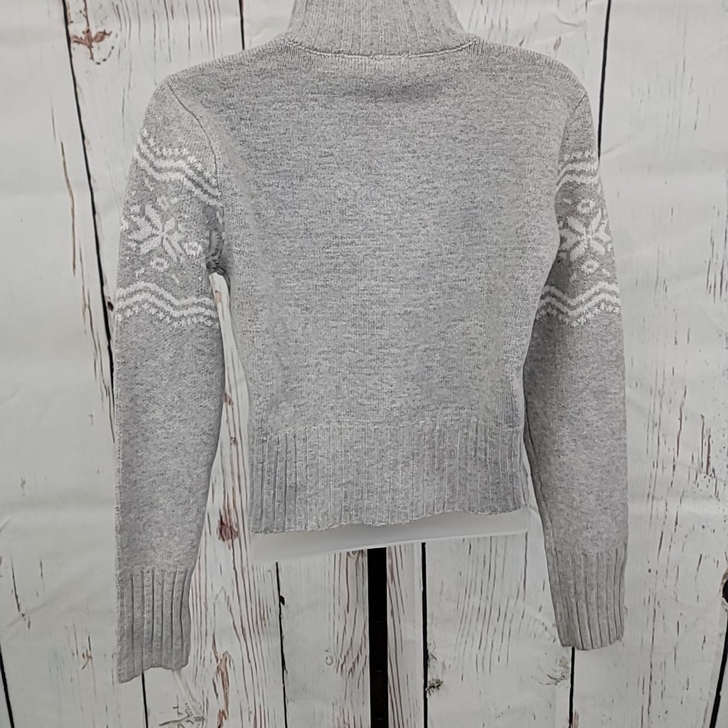 Planet Heart Size S Juniors' Fair Isle Zip-Front Sweater - Light Heather Grey