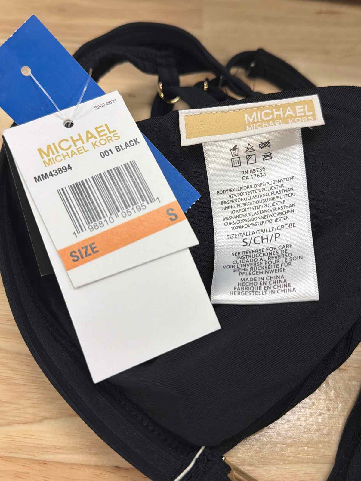 Michael Kors Size S Ribbed Hardware V-Neck Bikini Top