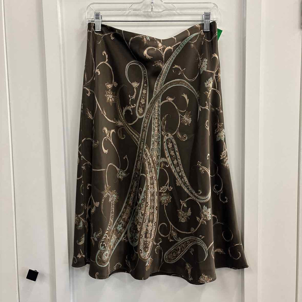 Ann Taylor Size 10 Brown & teal prints Silk Preloved Skirt
