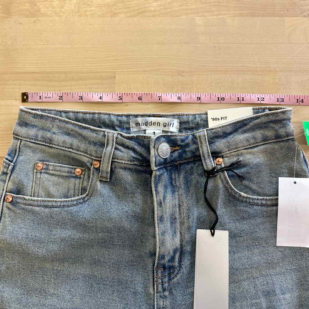 Madden Girl Juniors' Super High Rise Distressed 90s Wide Leg Jeans - Tinted Wash