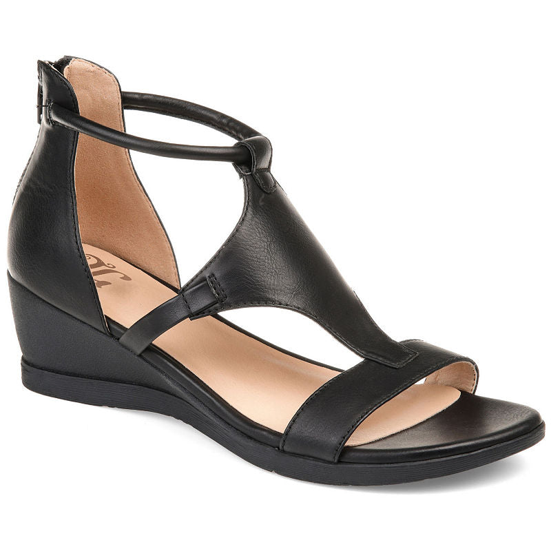 Journee Size 7 Black Trayle Women's Wedge Sandals