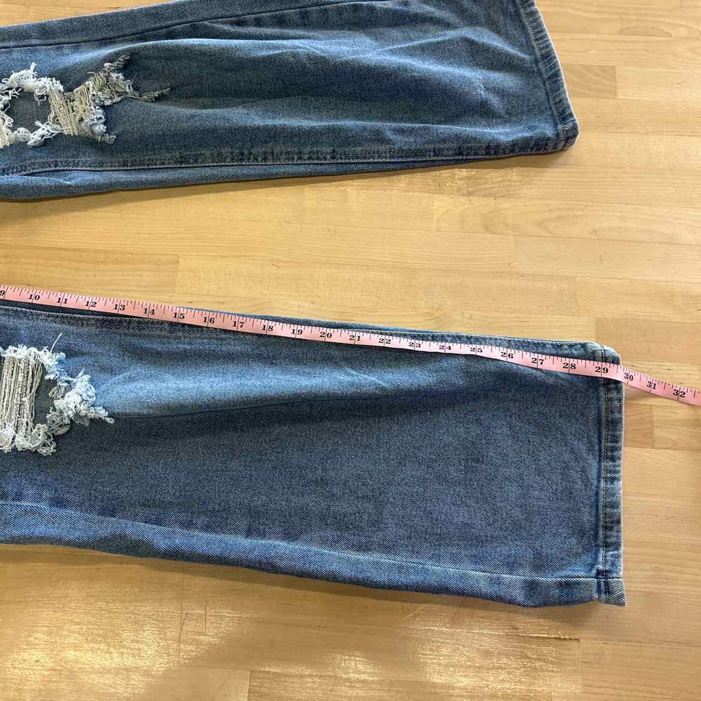 Madden Girl Juniors' Super High Rise Distressed 90s Wide Leg Jeans - Medium Wash