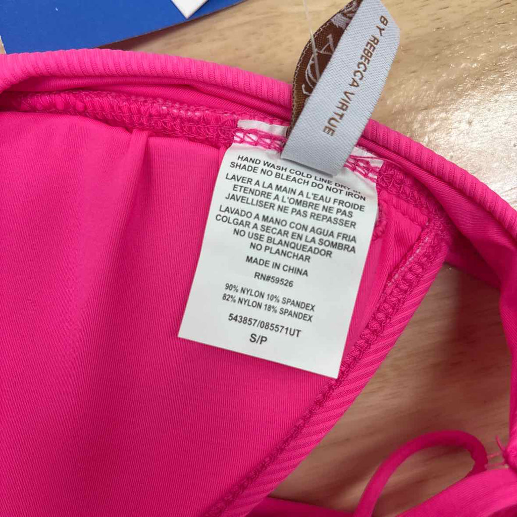 becca Size S Modern Edge Textured Rib Halter Bikini Top