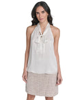 Calvin Klein Women's Tie-Neck Sleeveless Blouse - Cream
