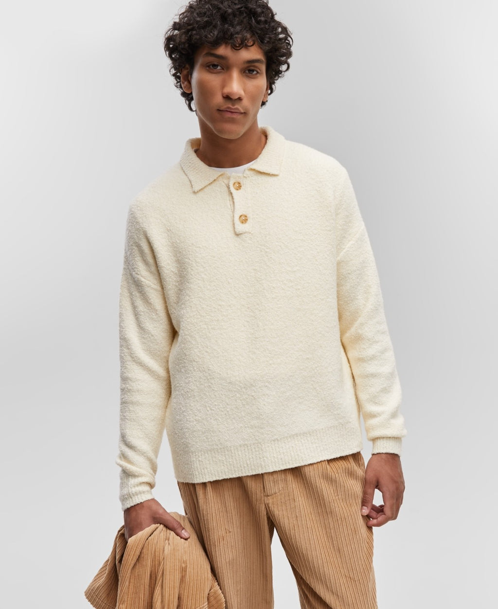 Mode of One Men's Long-Sleeve Polo Sweater - Soft Vanilla