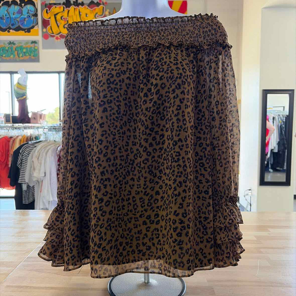 CeCe Size L Brown & Black Preloved Blouse LS