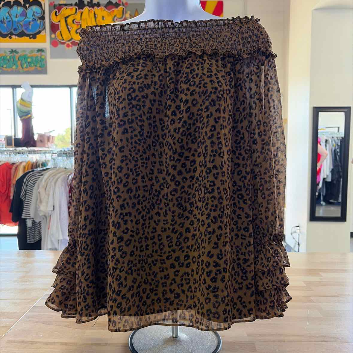 CeCe Size L Brown & Black Preloved Blouse LS