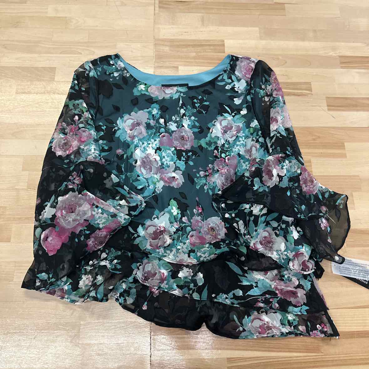 Alex Evenings Floral-Print Asymmetrical-Hem Bell-Sleeve Tiered Top