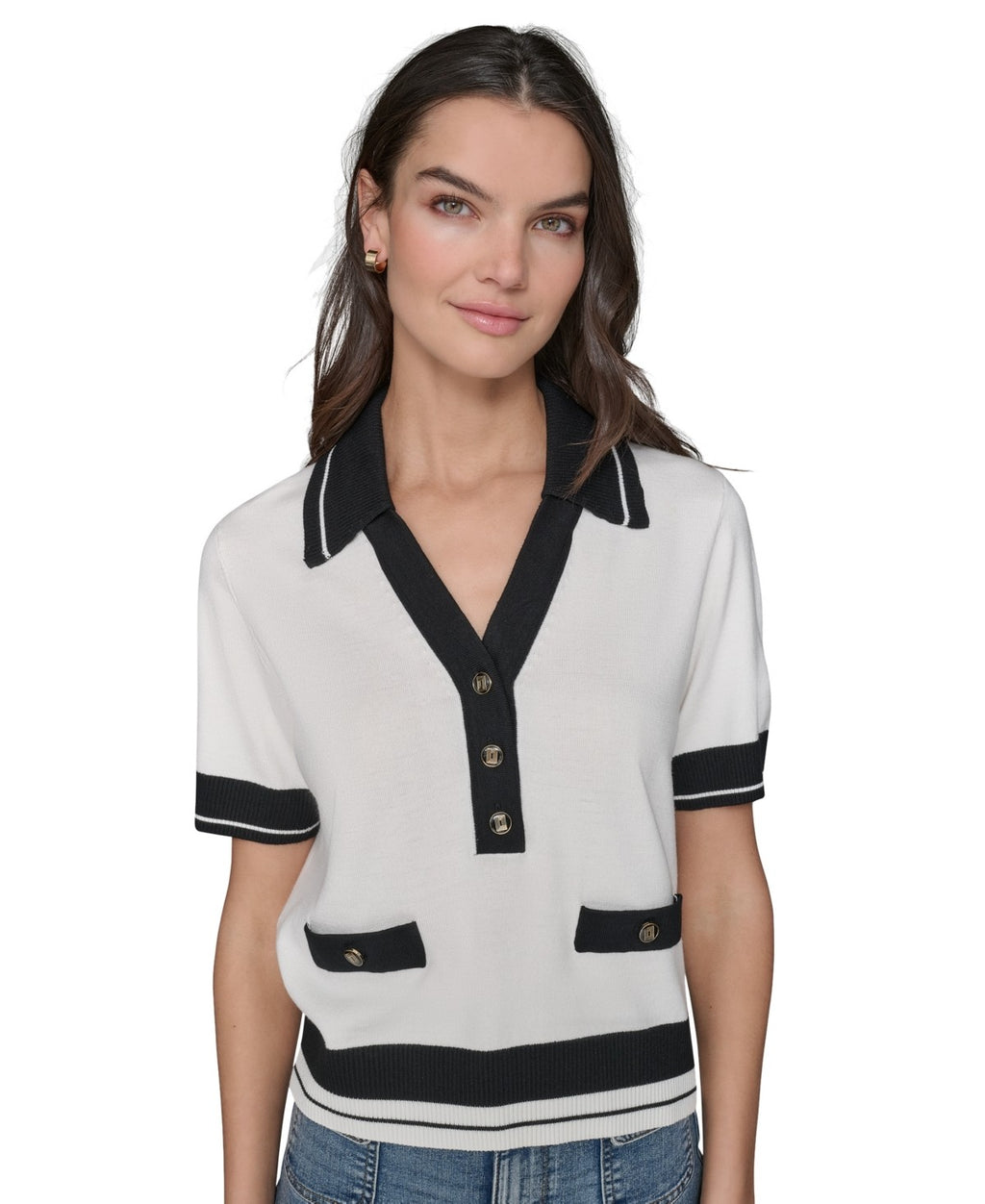 Karl Lagerfeld Paris Women's Johnny Collar Sweater Top