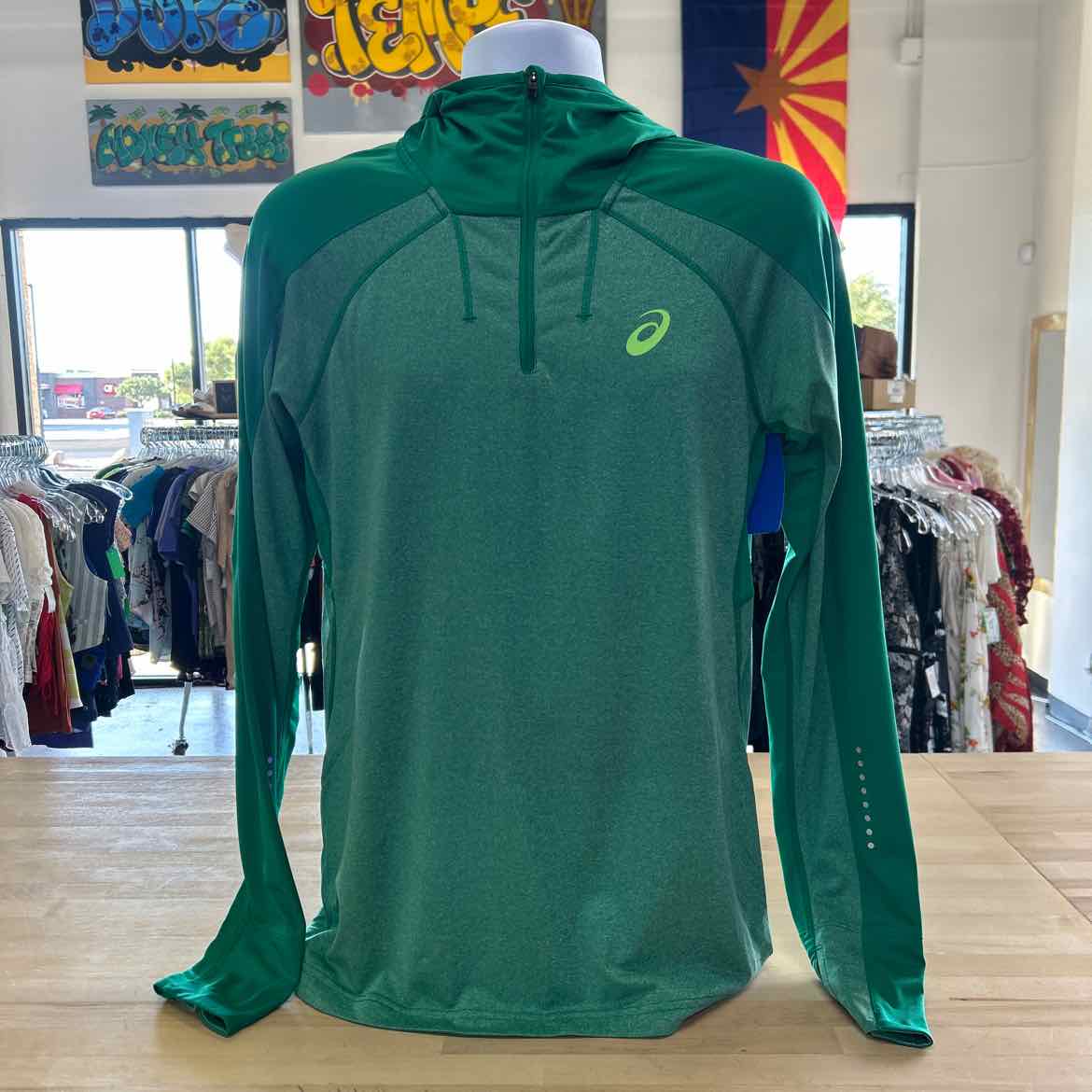 Asics Size S Green Preloved MENS Long Sleeve Shirt