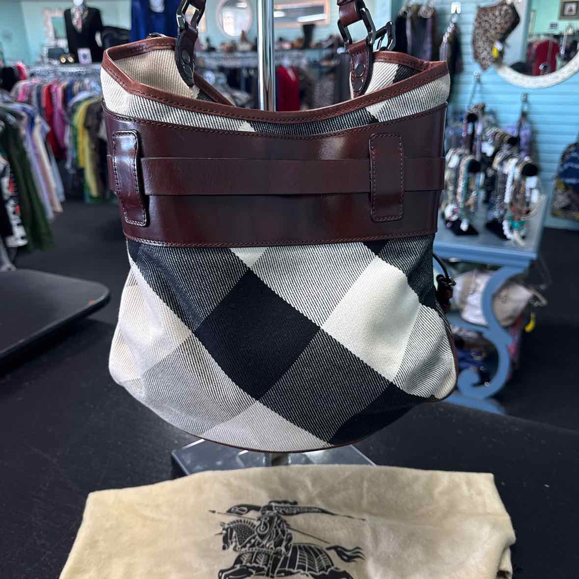 Burberry Black & Cream Mega Check Canvas Lowry Bucket Hobo Pre-Owned