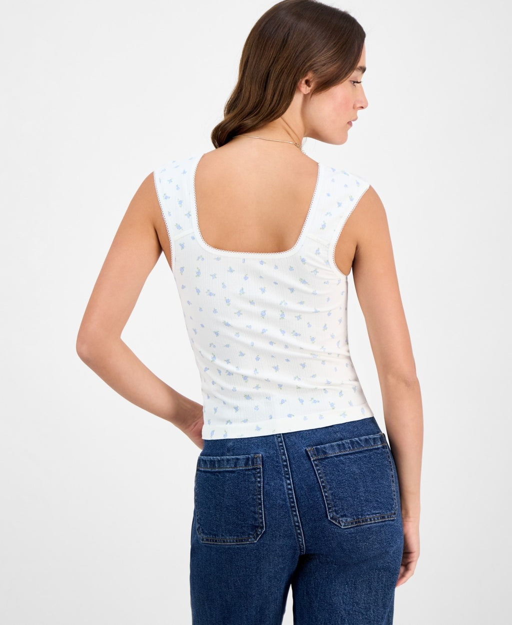 hippie rose Size M Pointelle Ditsy Print Seamless Tank - White Ditsy