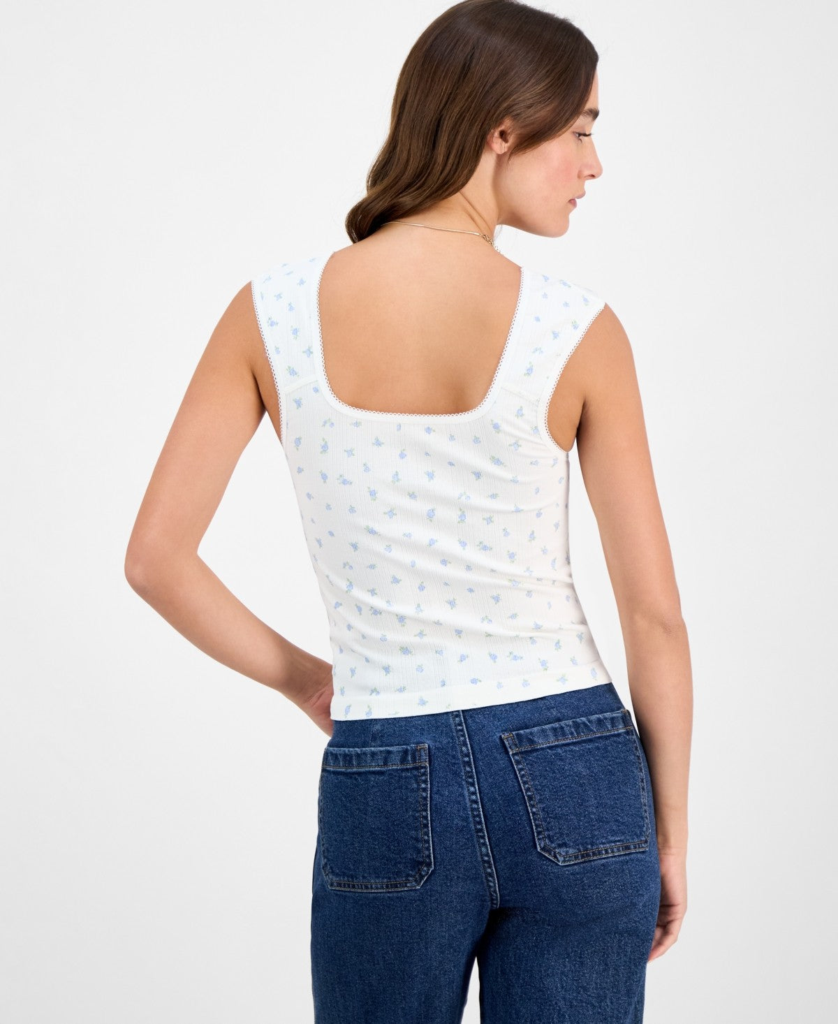 hippie rose Size M Pointelle Ditsy Print Seamless Tank - White Ditsy