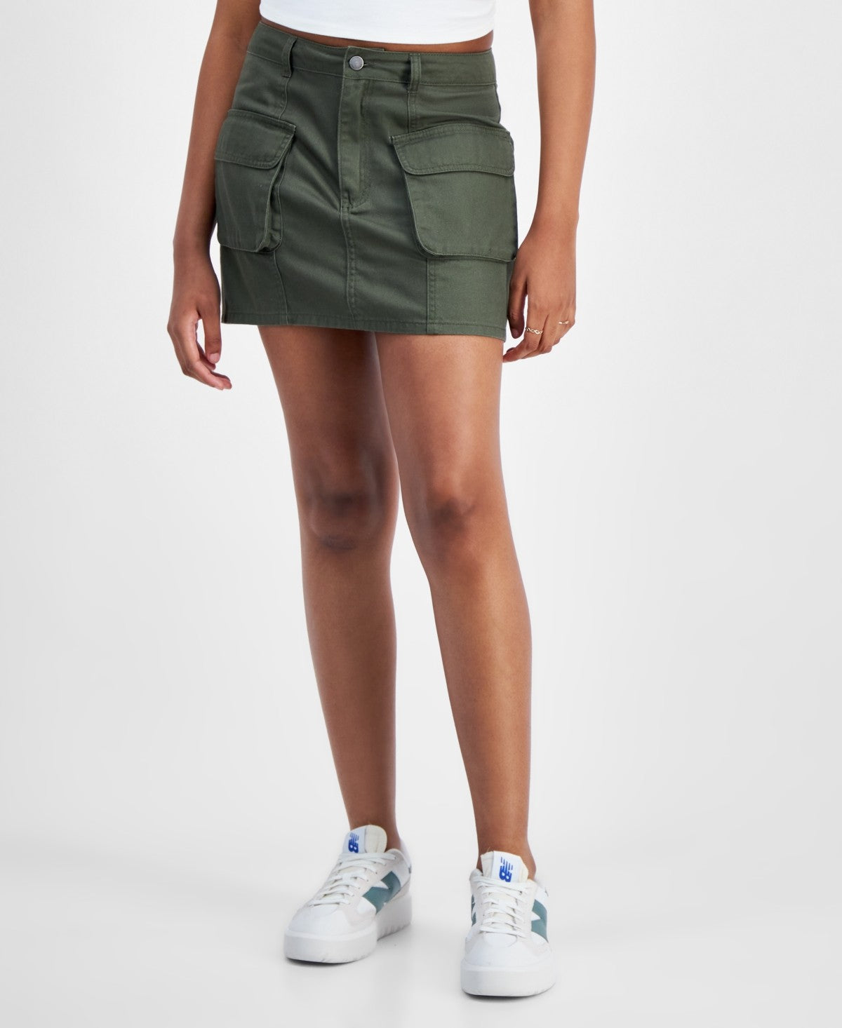 Tinseltown Juniors' Cotton Denim Cargo Miniskirt - Olive