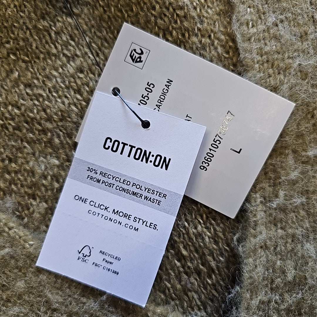 Cotton On Size L Green New MENS Cardigan