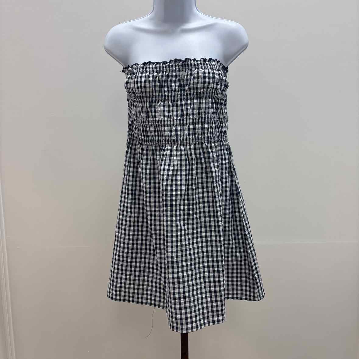 hippie rose Size L Cotton Gingham Strapless Mini Dress - Navy