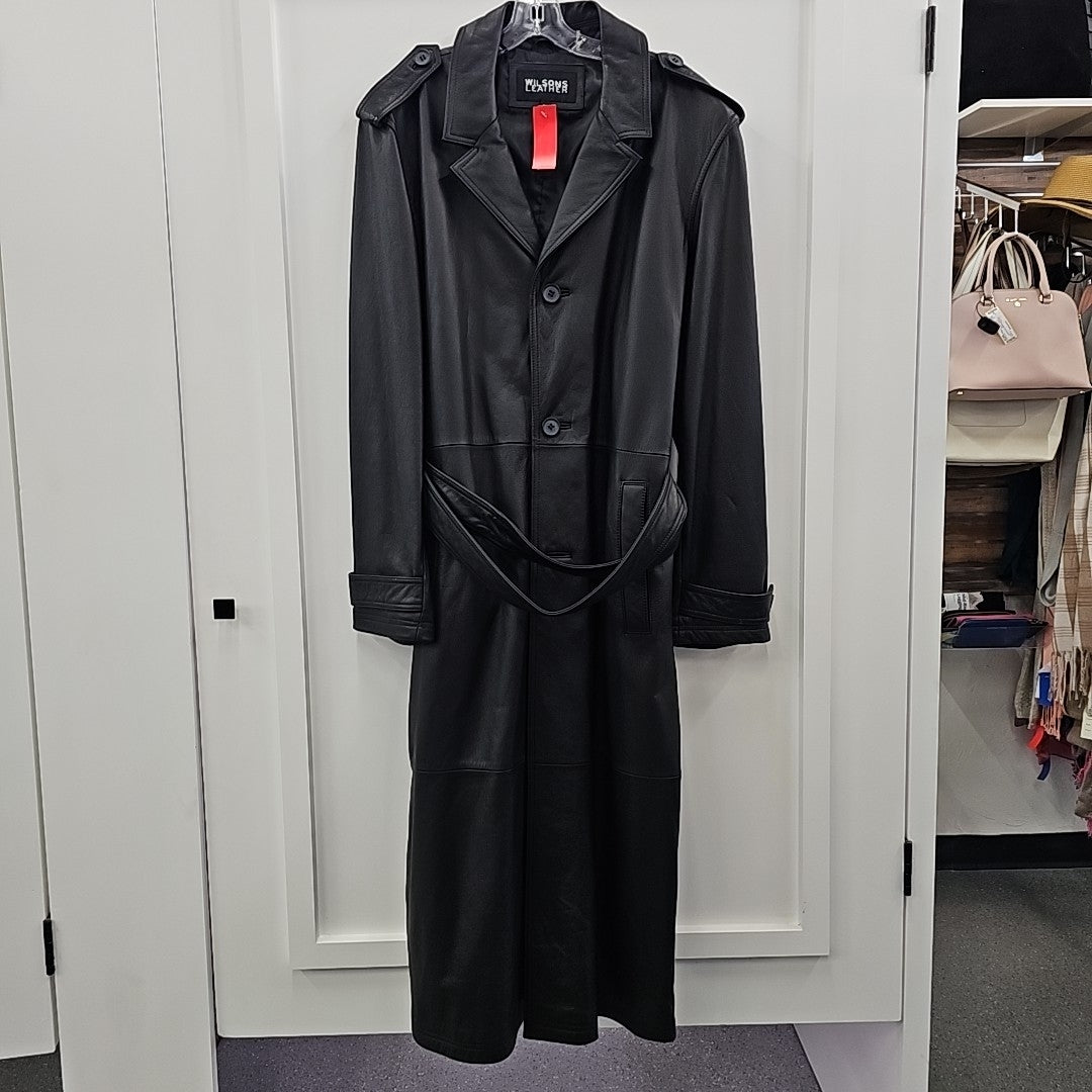 Wilsons Leather Size XL Black Trenchcoat