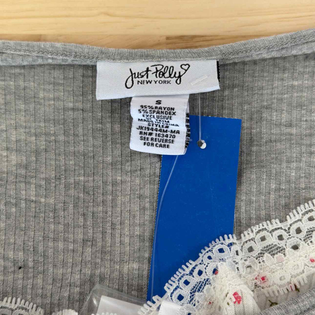 Just Polly Size S Layered-Look Long Sleeve Cardigan - Grey Ditsy