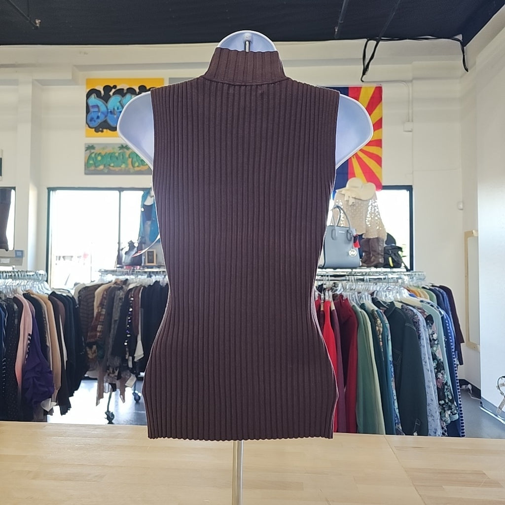 August Silk Size M Brown Ribbed Preloved Sleeveless