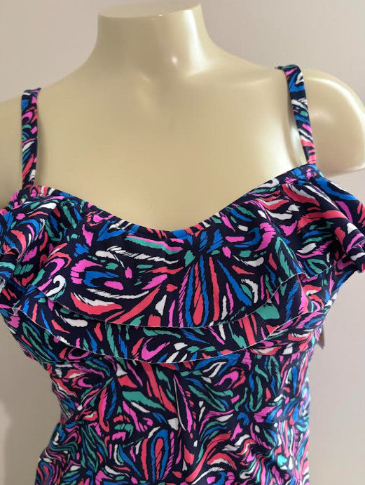 Island Escape Size 6 Abstract Tankini Swim Top, Black / Multi