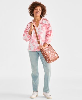 Style Co Dip Floral Printed Medium Cros Floral Tortoise Shell