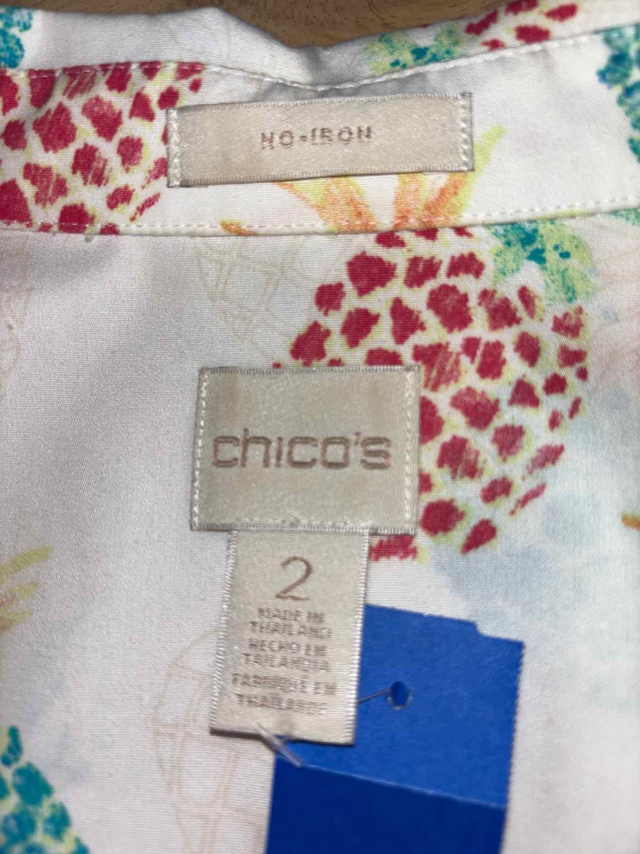 Chico's Size 2 Beige Orange Blouse LS