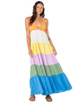 Roxy Size L Honolulu Glow Cotton Tiered Open-Back Maxi Dress - Multi Color NWT