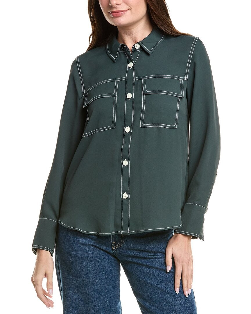 Vince Camuto Womens Button up Blouse L Green