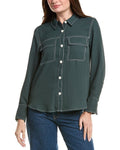 Vince Camuto Womens Button up Blouse L Green