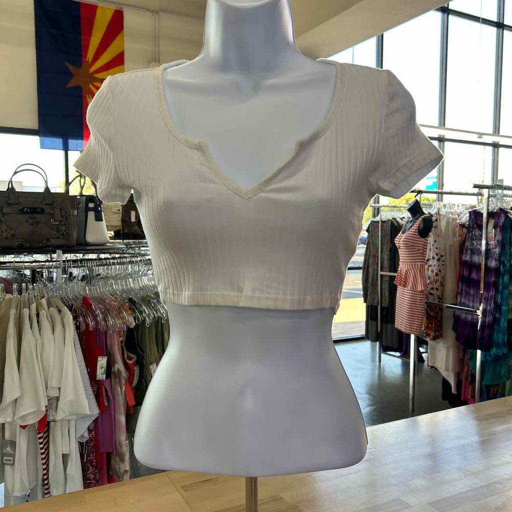 topshop Size 6 White Preloved Crop Top