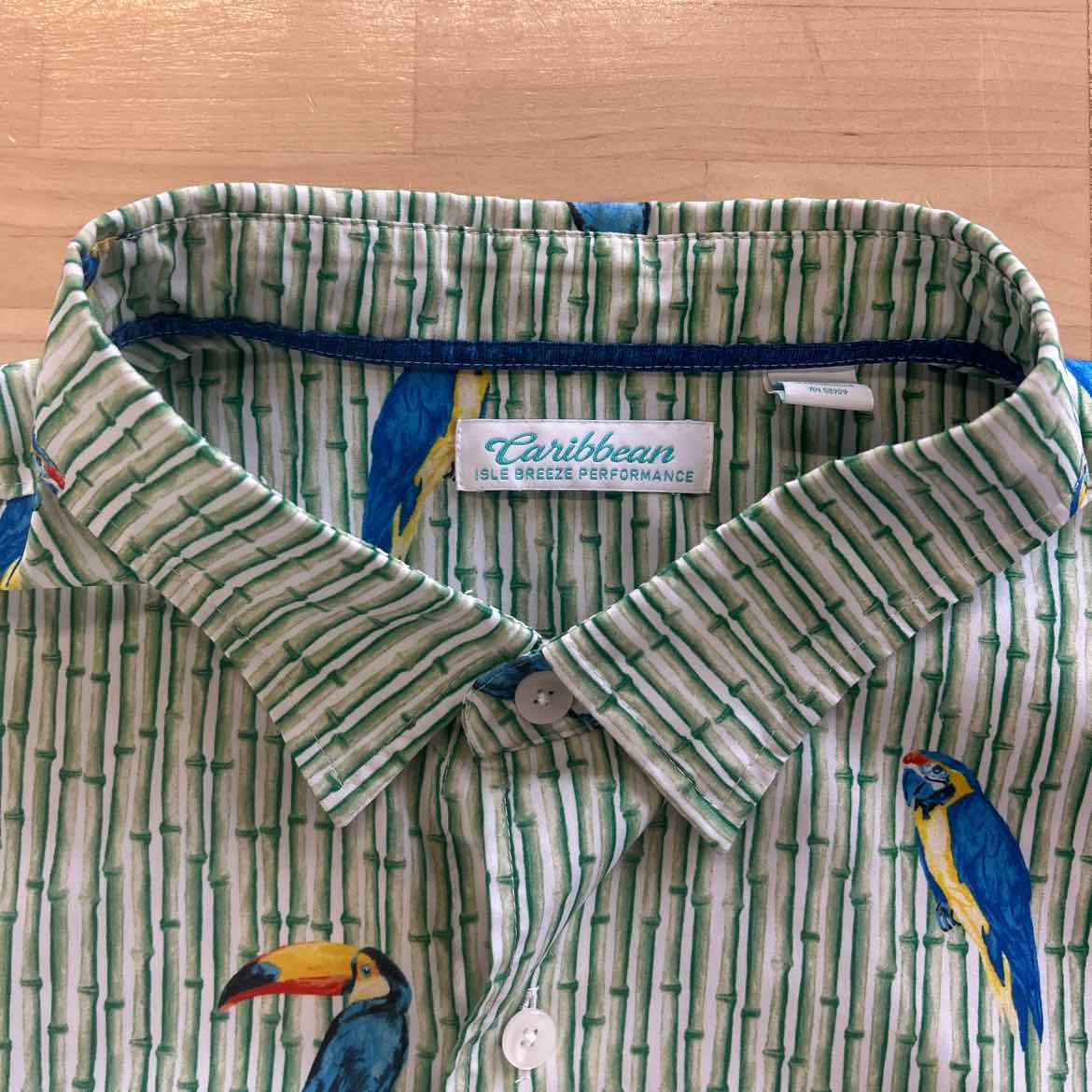 Caribbean Size XXL Green Print Preloved MENS Short Sleeve Shirt